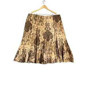 Ralph Lauren Skirt Women 22 Brown Tan Linen Floral Aline Midi Preppy Classic NEW